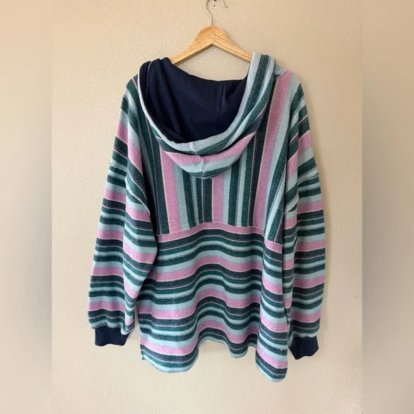 Free People Baja Sweatshirt Oversized V Neck Striped Printed Hoodie Tunic Top S - Picture 14 of 15
